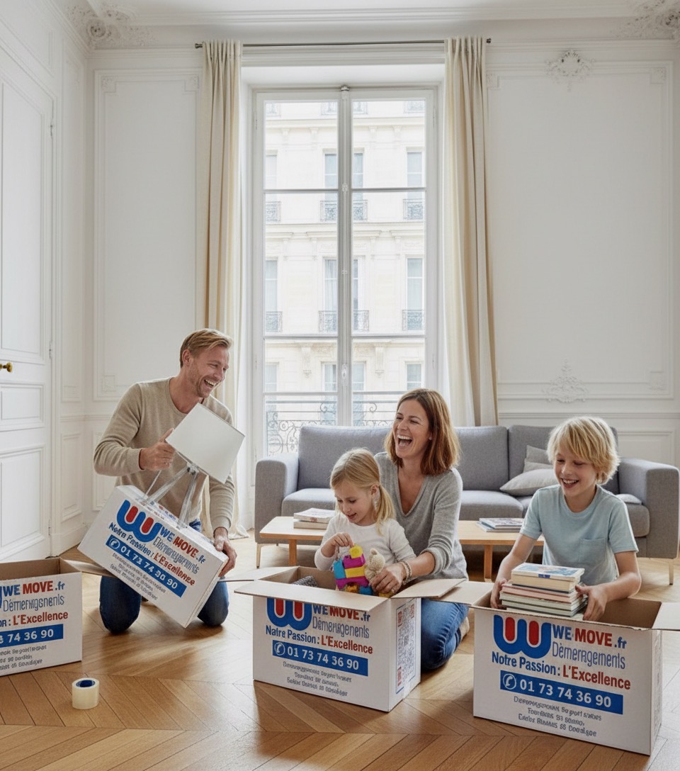 famille Clients emballages cartons de leurs affaires facile